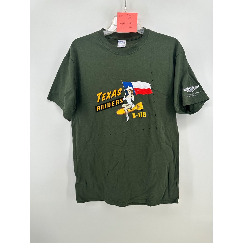Port & Company Texas Raiders B-17G Bomber Pilot Graphic T-Shirt Mens M Green